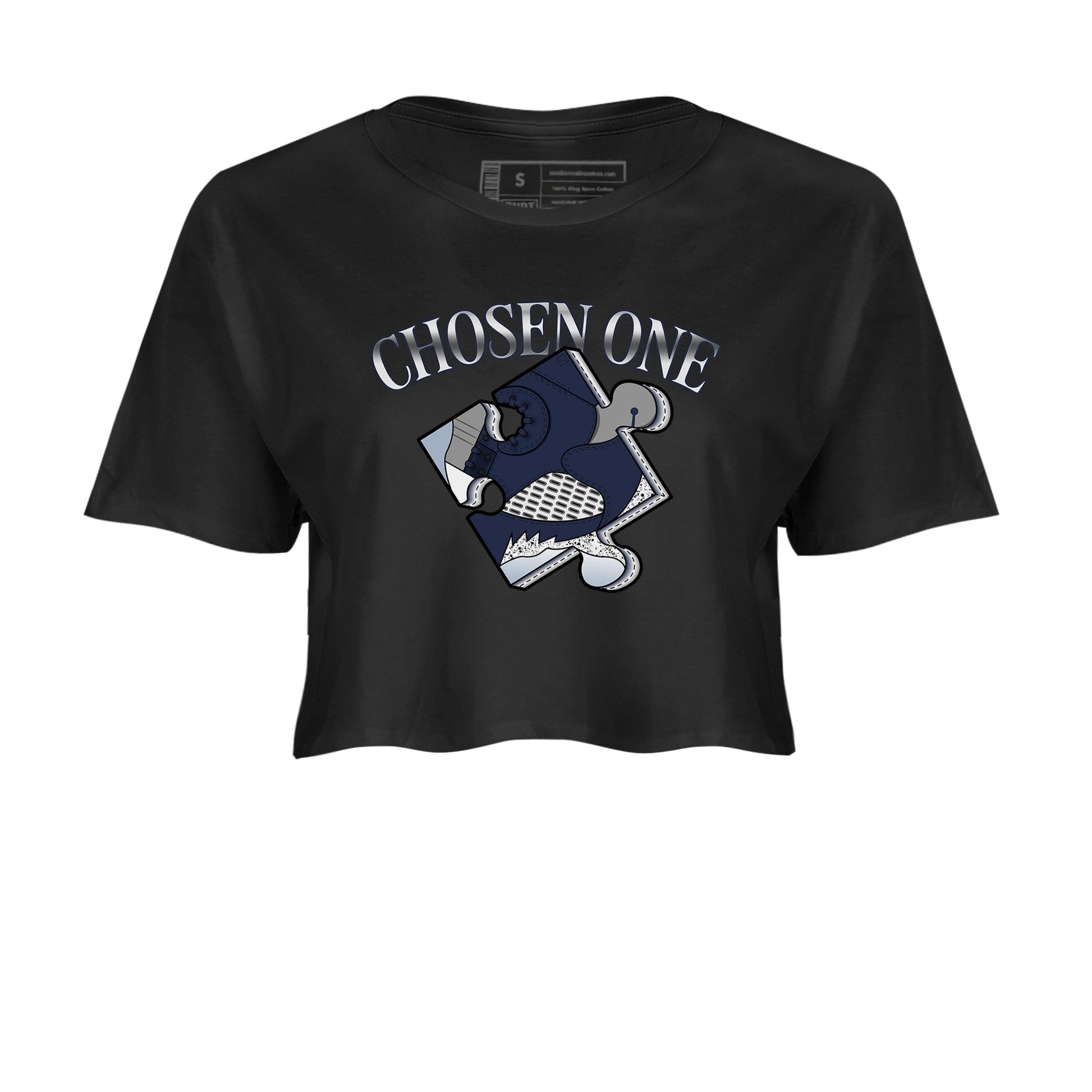 AJ5 Georgetown 5s Navy shirt to match jordans Sneaker Puzzle sneaker tees Crew Neck AJ5 Georgetown 5s Navy SNRT Sneaker Release Tees Black 2 Crop T-Shirt