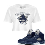 AJ5 Georgetown 5s Navy shirt to match jordans Sneaker Puzzle sneaker tees Crew Neck AJ5 Georgetown 5s Navy SNRT Sneaker Release Tees White 1 Crop T-Shirt