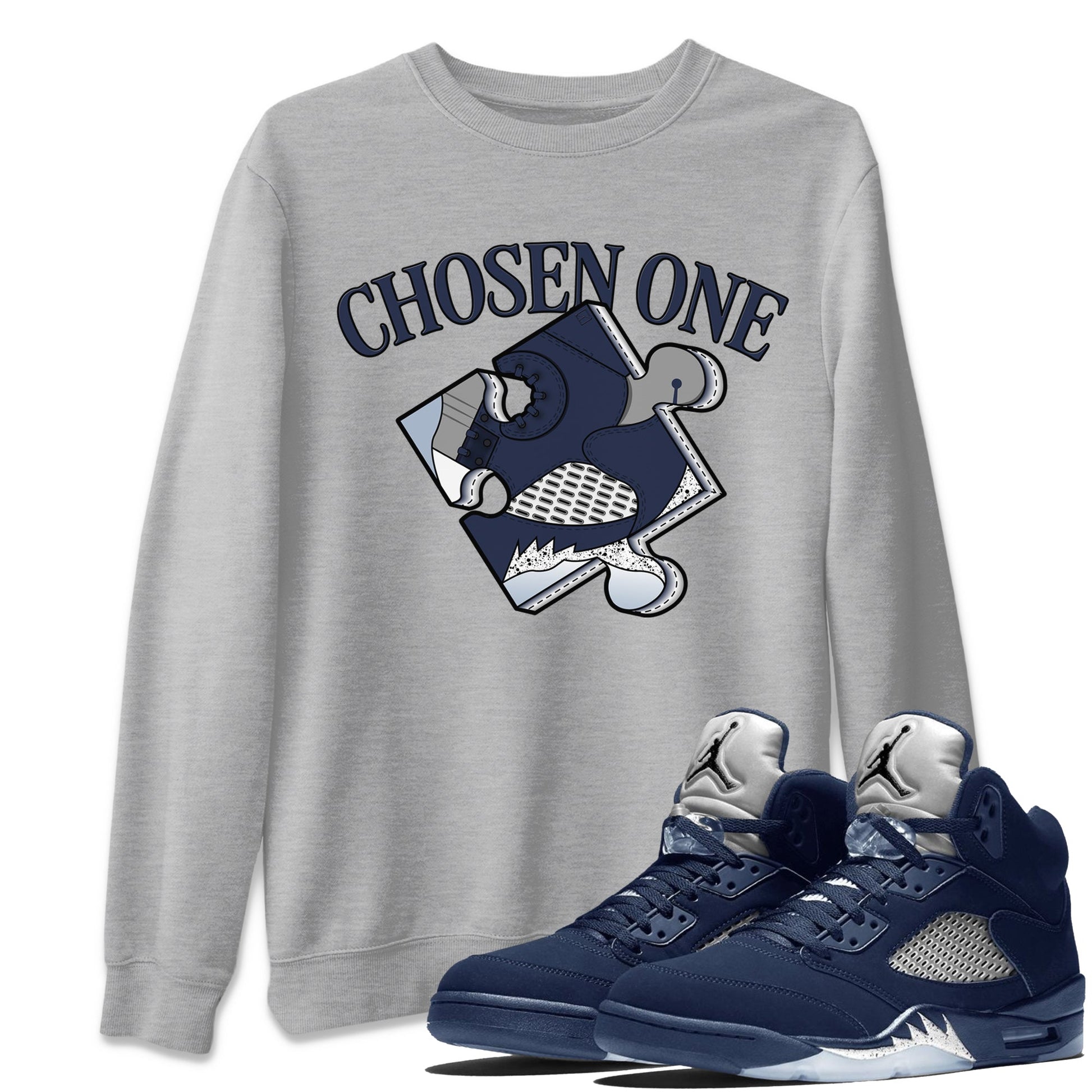 AJ5 Georgetown 5s Navy shirt to match jordans Sneaker Puzzle sneaker tees Crew Neck AJ5 Georgetown 5s Navy SNRT Sneaker Release Tees Unisex Casual Shirts Heather Grey 1 T-Shirt