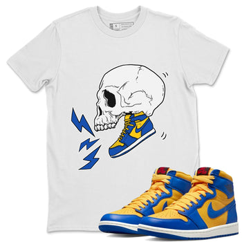Jordan 1 Game Royal Varsity Maize Sneaker Match Tees Sneaker Skull Sneaker Tees Jordan 1 Game Royal Varsity Maize Sneaker Release Tees Unisex Shirts