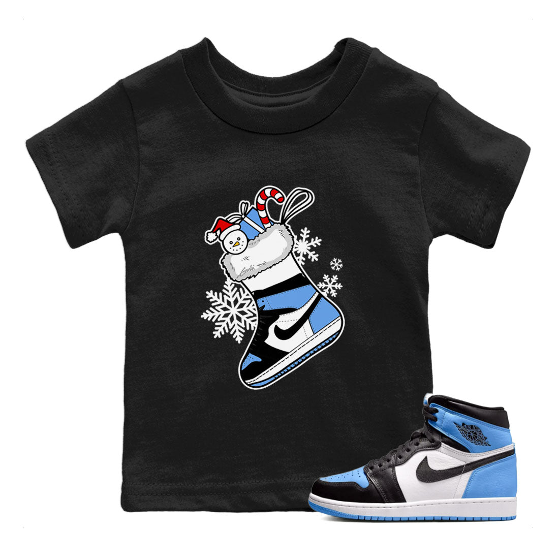 Jordan 1 Retro University Blue shirt to match jordans Sneaker Stocking Christmas Holiday sneaker tees Crew Neck Jordan 1 Retro University Blue SNRT Sneaker Release Tees Baby Toddler Black 1 T-Shirt