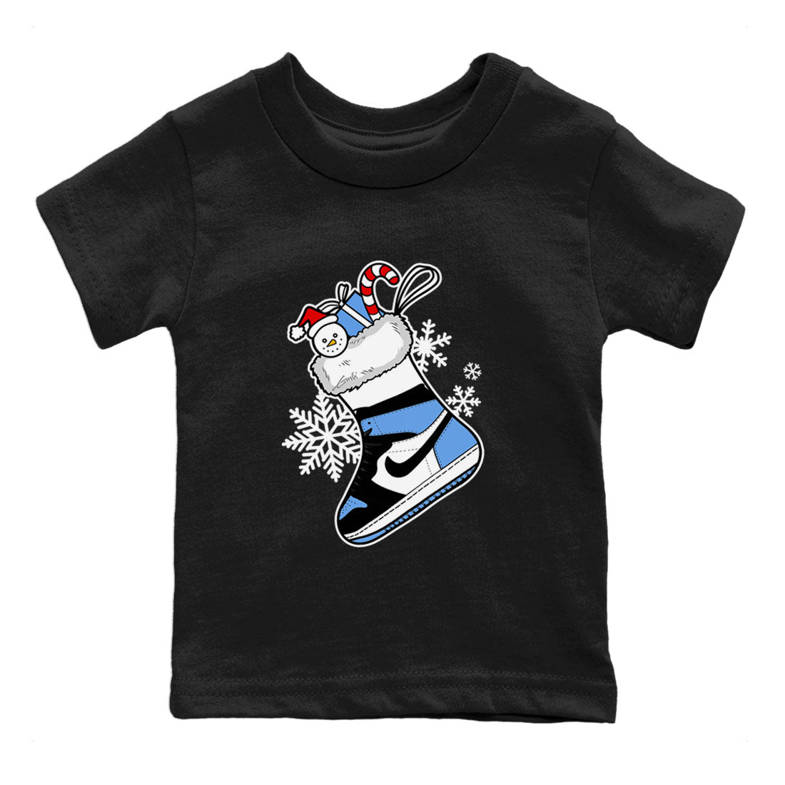 Jordan 1 Retro University Blue shirt to match jordans Sneaker Stocking Christmas Holiday sneaker tees Crew Neck Jordan 1 Retro University Blue SNRT Sneaker Release Tees Baby Toddler Black 2 T-Shirt