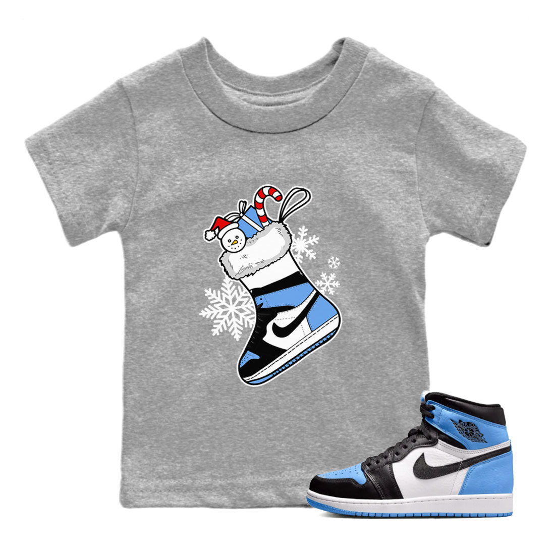 Jordan 1 Retro University Blue shirt to match jordans Sneaker Stocking Christmas Holiday sneaker tees Crew Neck Jordan 1 Retro University Blue SNRT Sneaker Release Tees Baby Toddler Heather Grey 1 T-Shirt
