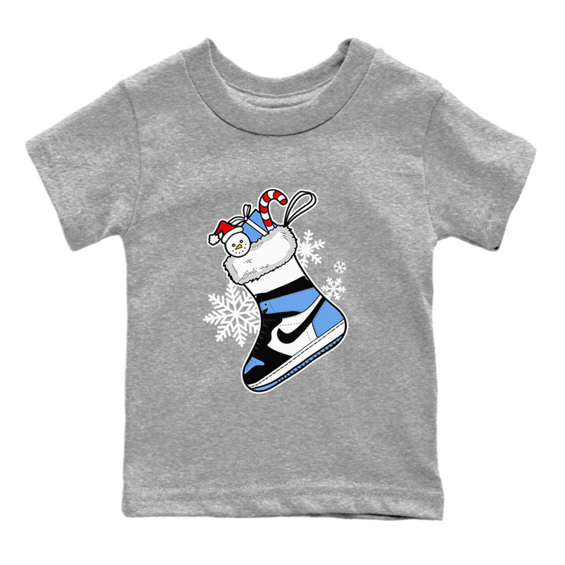Jordan 1 Retro University Blue shirt to match jordans Sneaker Stocking Christmas Holiday sneaker tees Crew Neck Jordan 1 Retro University Blue SNRT Sneaker Release Tees Baby Toddler Heather Grey 2 T-Shirt