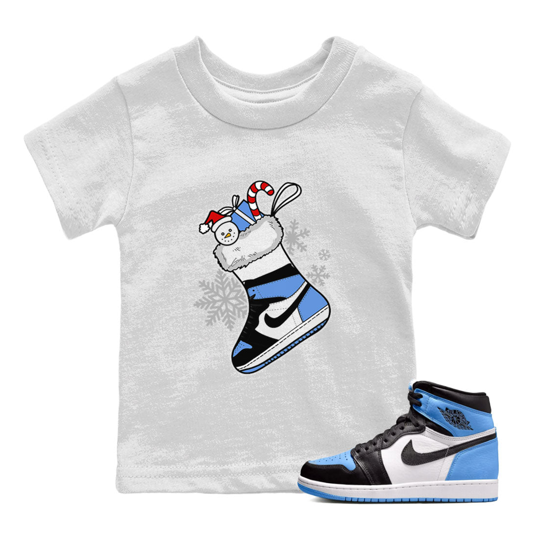 Jordan 1 Retro University Blue shirt to match jordans Sneaker Stocking Christmas Holiday sneaker tees Crew Neck Jordan 1 Retro University Blue SNRT Sneaker Release Tees Baby Toddler White 1 T-Shirt