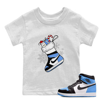 Jordan 1 Retro University Blue shirt to match jordans Sneaker Stocking Christmas Holiday sneaker tees Crew Neck Jordan 1 Retro University Blue SNRT Sneaker Release Tees Baby Toddler White 1 T-Shirt