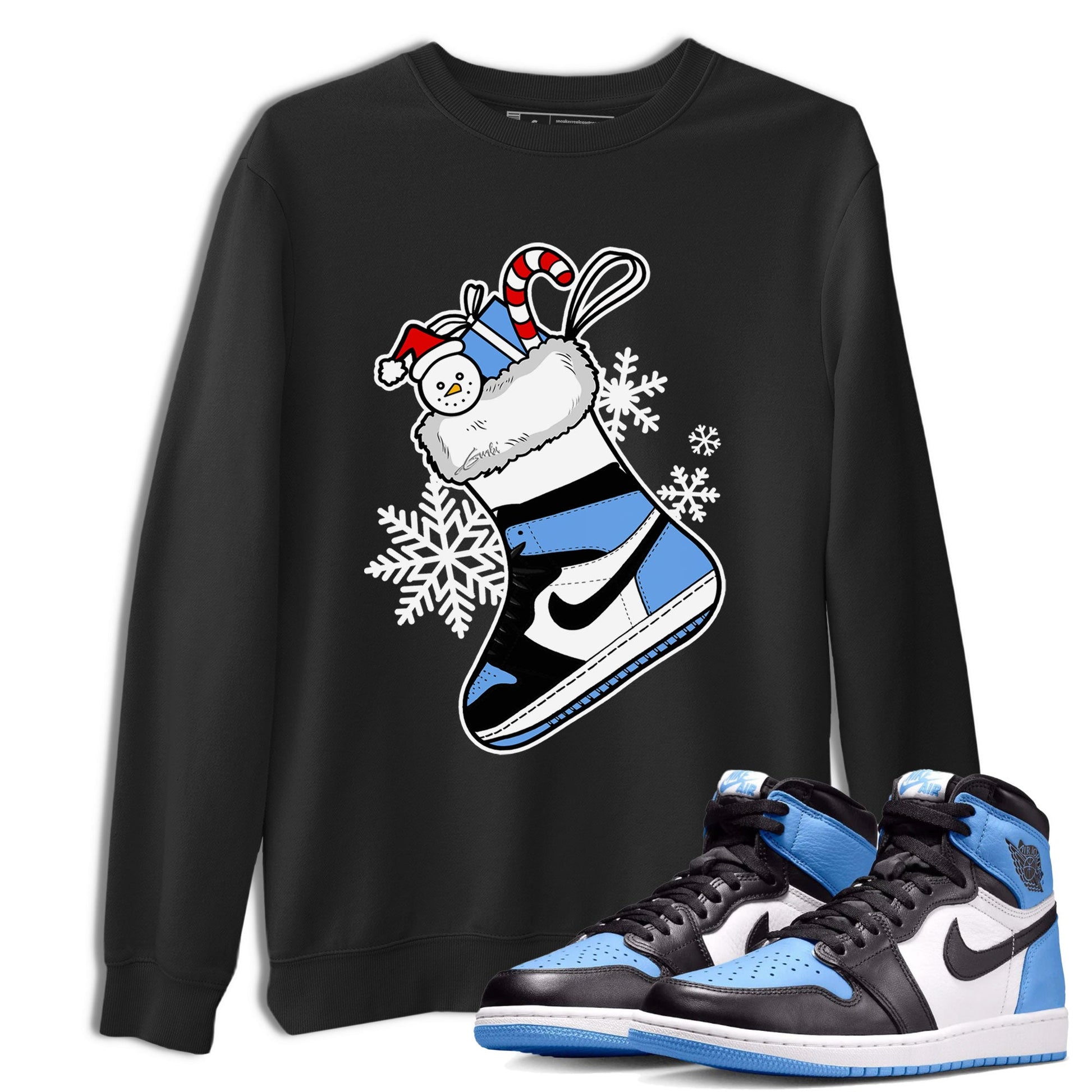 Jordan 1 Retro University Blue shirt to match jordans Sneaker Stocking Christmas Holiday sneaker tees Crew Neck Jordan 1 Retro University Blue SNRT Sneaker Release Tees Unisex Casual Shirts Black 1 T-Shirt