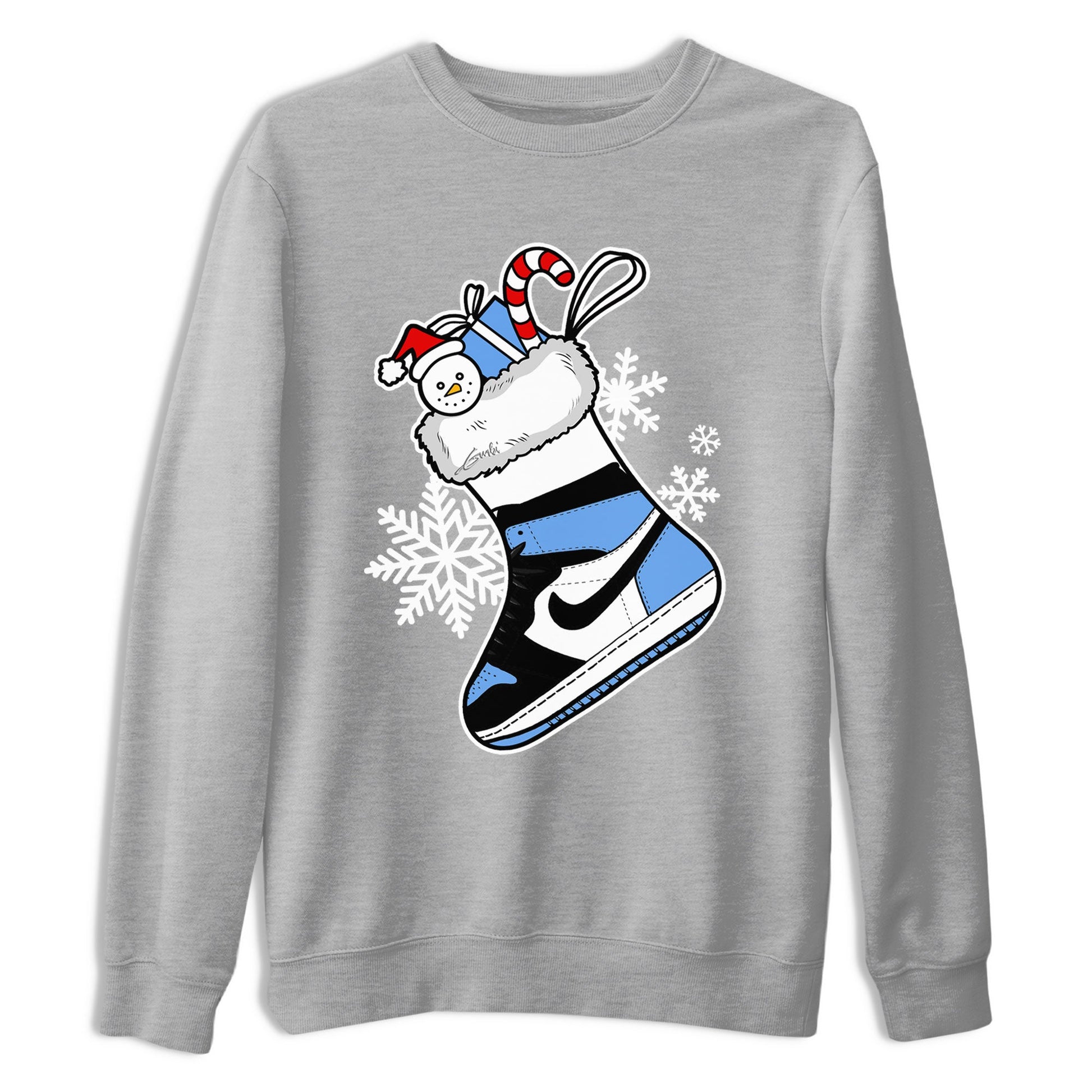 Jordan 1 Retro University Blue shirt to match jordans Sneaker Stocking Christmas Holiday sneaker tees Crew Neck Jordan 1 Retro University Blue SNRT Sneaker Release Tees Unisex Casual Shirts Heather Grey 2 T-Shirt