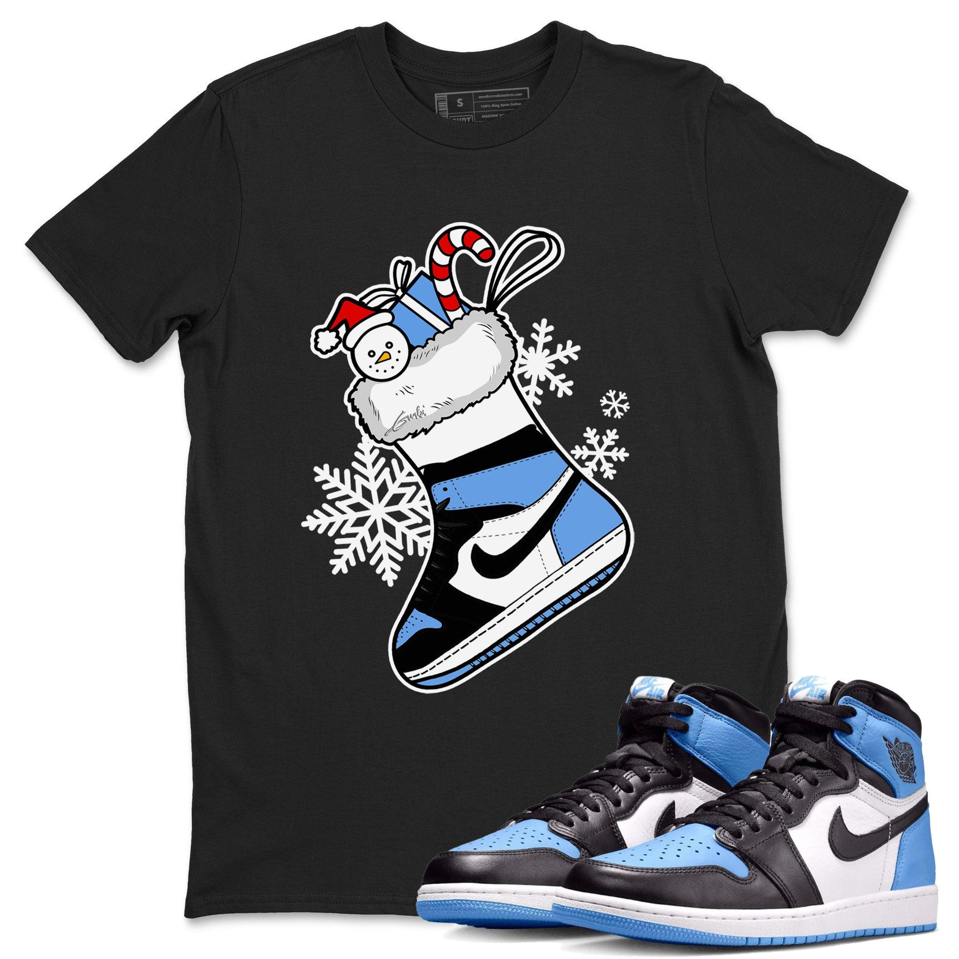 Jordan 1 Retro University Blue shirt to match jordans Sneaker Stocking Christmas Holiday sneaker tees Crew Neck Jordan 1 Retro University Blue SNRT Sneaker Release Tees Unisex Casual Shirts Black 1 T-Shirt