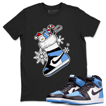 Jordan 1 Retro University Blue shirt to match jordans Sneaker Stocking Christmas Holiday sneaker tees Crew Neck Jordan 1 Retro University Blue SNRT Sneaker Release Tees Unisex Casual Shirts Black 1 T-Shirt