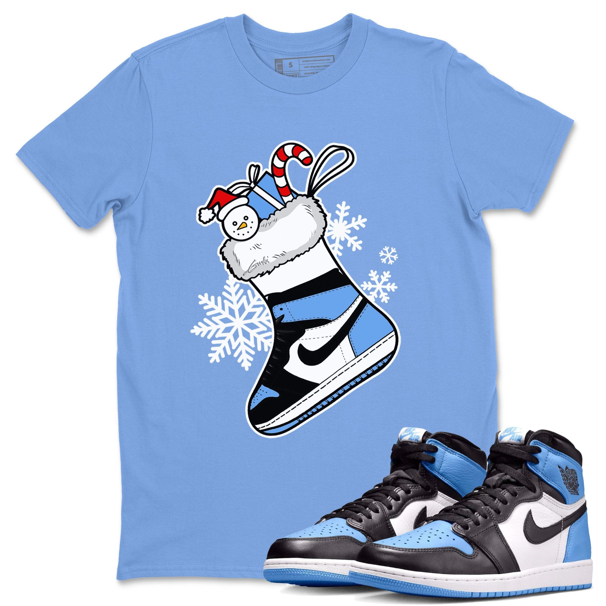 Jordan 1 Retro University Blue shirt to match jordans Sneaker Stocking Christmas Holiday sneaker tees Crew Neck Jordan 1 Retro University Blue SNRT Sneaker Release Tees Unisex Casual Shirts Carolina Blue 1 T-Shirt