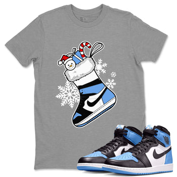 Jordan 1 Retro University Blue shirt to match jordans Sneaker Stocking Christmas Holiday sneaker tees Crew Neck Jordan 1 Retro University Blue SNRT Sneaker Release Tees Unisex Casual Shirts Heather Grey 1 T-Shirt