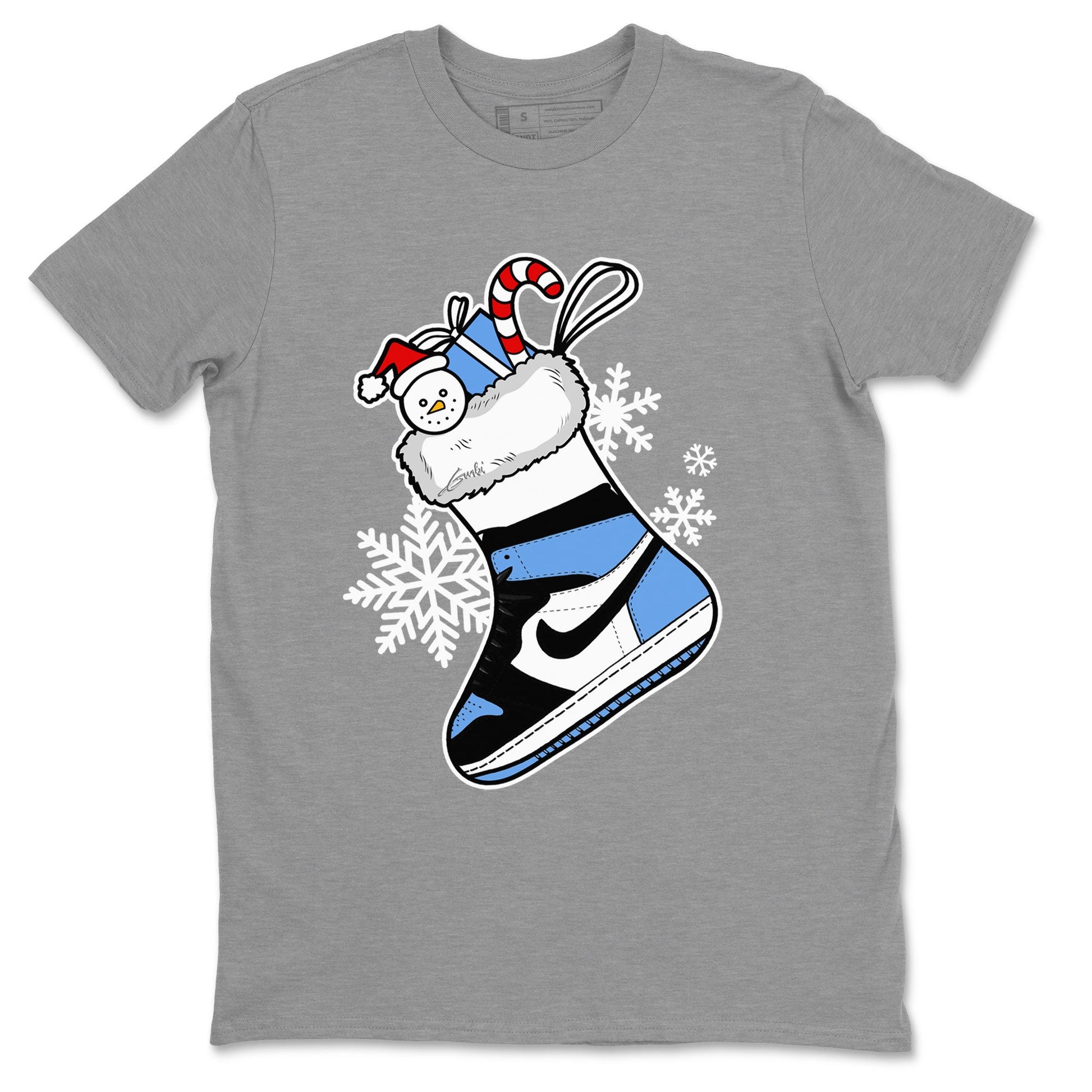 Jordan 1 Retro University Blue shirt to match jordans Sneaker Stocking Christmas Holiday sneaker tees Crew Neck Jordan 1 Retro University Blue SNRT Sneaker Release Tees Unisex Casual Shirts Heather Grey 2 T-Shirt