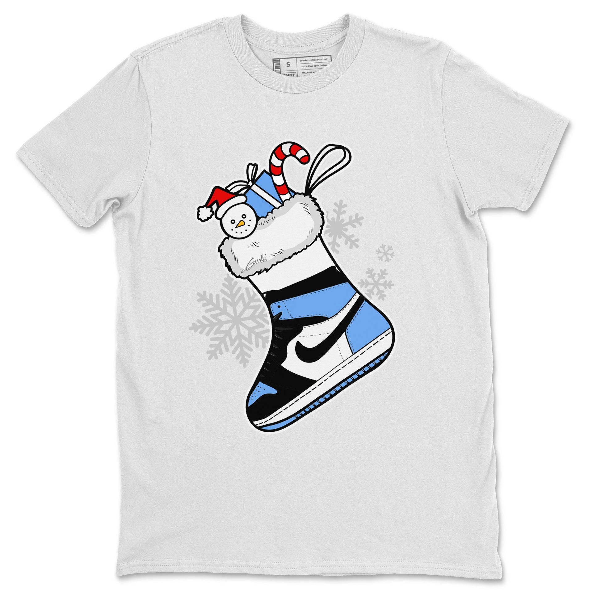 Jordan 1 Retro University Blue shirt to match jordans Sneaker Stocking Christmas Holiday sneaker tees Crew Neck Jordan 1 Retro University Blue SNRT Sneaker Release Tees Unisex Casual Shirts White 2 T-Shirt