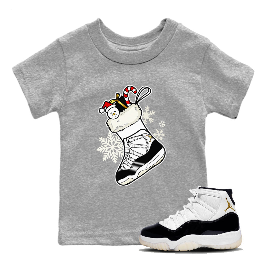 Air Jordan 11 Retro Gratitude shirt to match jordans Sneaker Stocking sneaker match tees Air Jordan 11 Gratitude SNRT Sneaker Release Tees Baby Toddler Heather Grey 1 T-Shirt