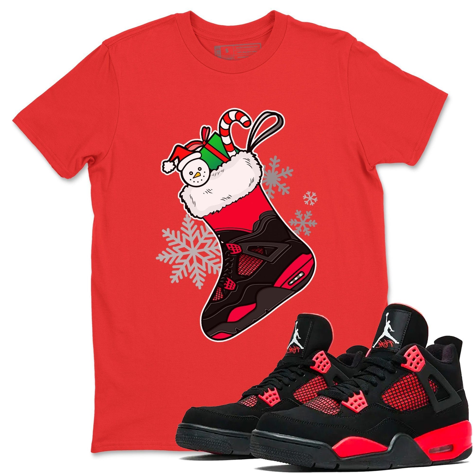 Jordan 4 Red Thunder Sneaker Match Tees Sneaker Stocking Sneaker Tees Jordan 4 Red Thunder Sneaker Release Tees Unisex Shirts