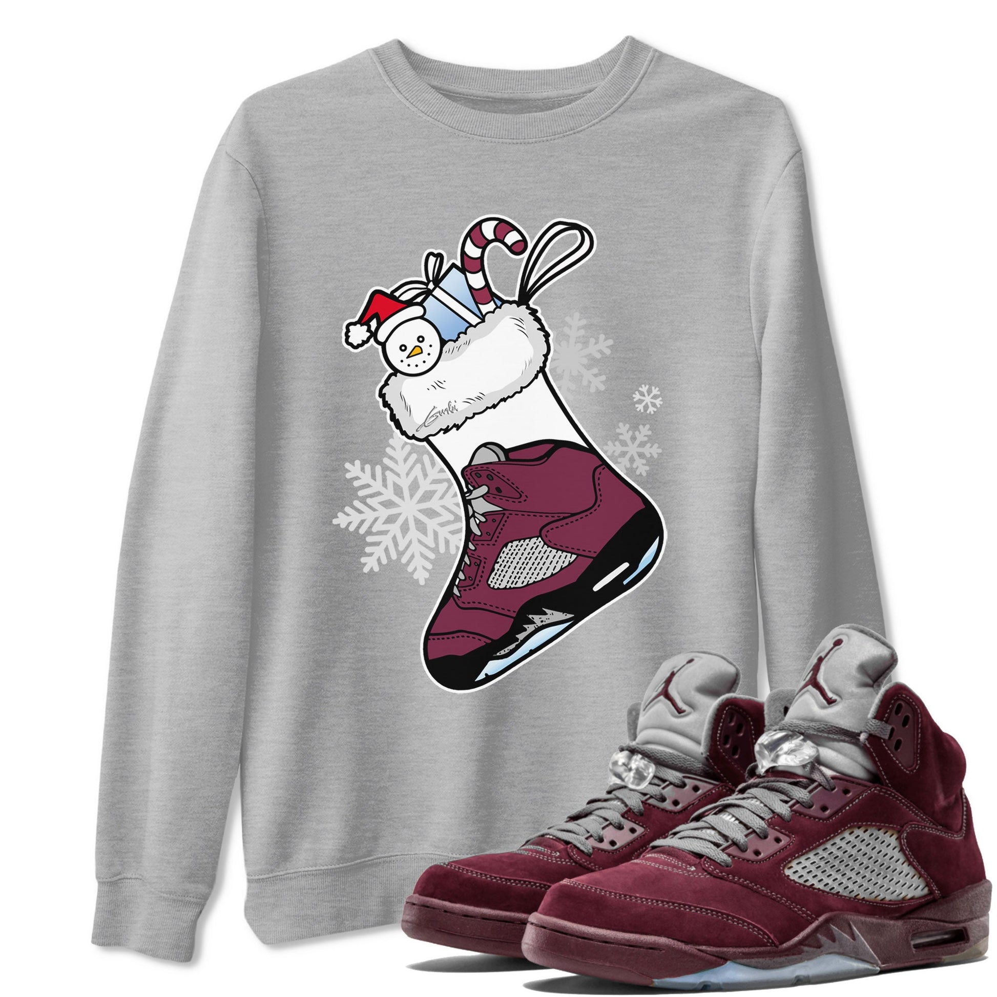 Air Jordan 5 Burgundy shirt to match jordans Sneaker Stocking sneaker match tees Air Jordan 5s Burgundy SNRT Sneaker Release Tees Unisex Heather Grey 1 T-Shirt