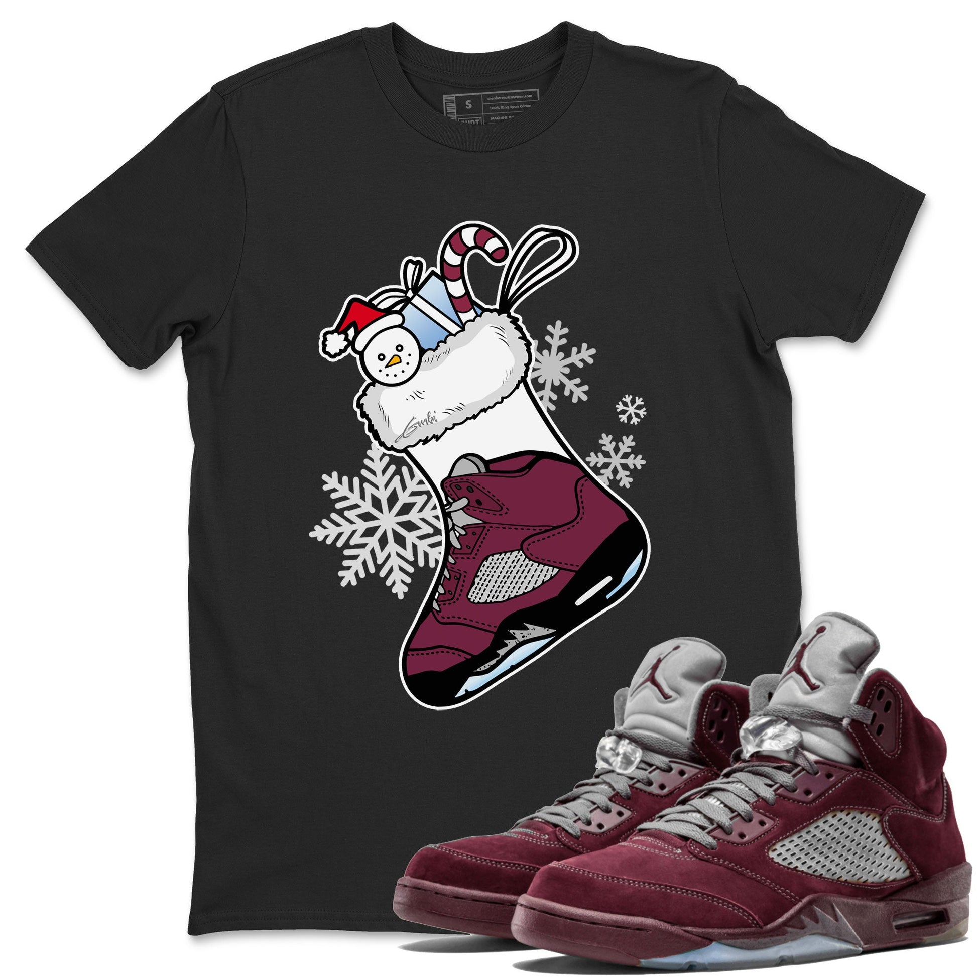 Air Jordan 5 Burgundy shirt to match jordans Sneaker Stocking sneaker match tees Air Jordan 5s Burgundy SNRT Sneaker Release Tees Unisex Black 1 T-Shirt