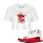 Jordan 12 Retro Cherry shirt to match jordans Varsity Red Sneaker Topper special sneaker matching tees 12s Cherry SNRT sneaker tees White 1 Crop T-Shirt