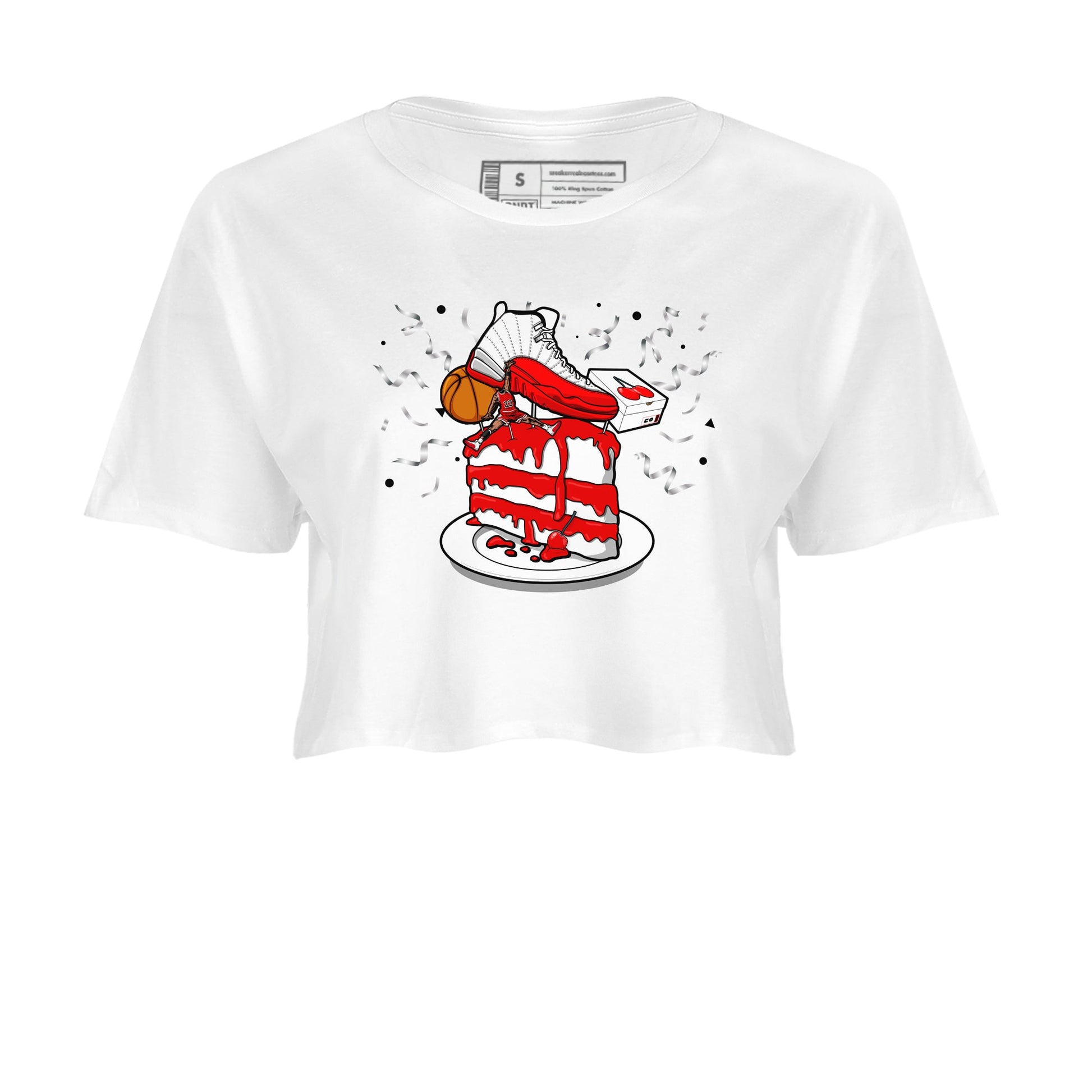 Jordan 12 Retro Cherry shirt to match jordans Varsity Red Sneaker Topper special sneaker matching tees 12s Cherry SNRT sneaker tees White 2 Crop T-Shirt