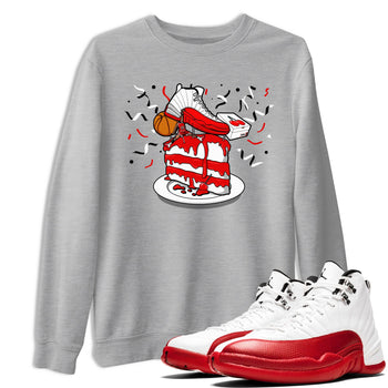 Jordan 12 Retro Cherry shirt to match jordans Varsity Red Sneaker Topper special sneaker matching tees 12s Cherry SNRT sneaker tees Unisex Heather Grey 1 T-Shirt