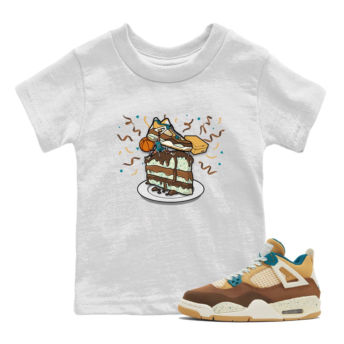 4s GS Cacao Wow shirt to match jordans Sneaker Topper sneaker tees Air Jordan 4 Cacao Wow SNRT Sneaker Release Tees Baby Toddler White 1 T-Shirt