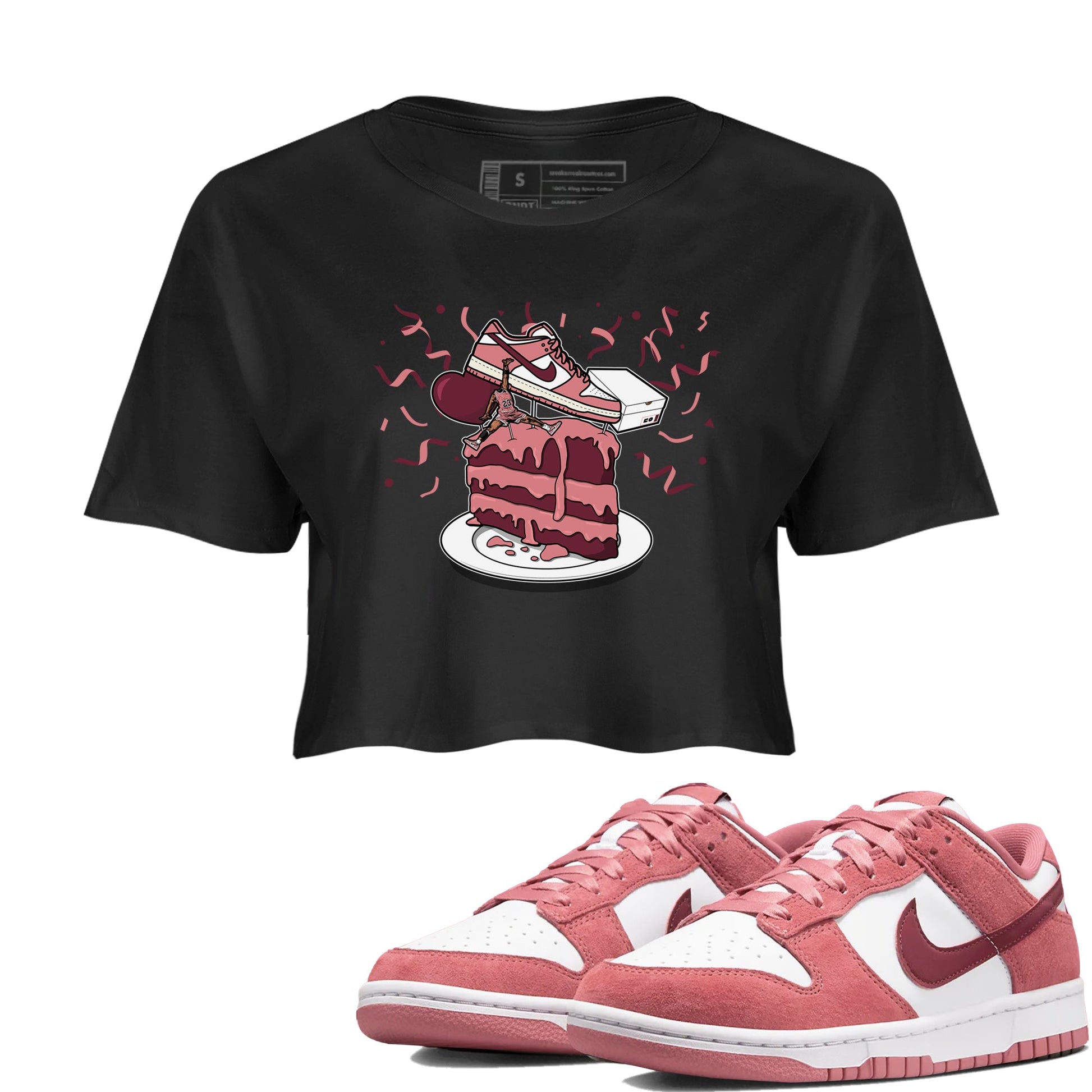 Dunk Valentine's Day shirt to match jordans Sneaker Topper sneaker tees Dunk Low Valentine's Day SNRT Sneaker Release Tees Black 1 crop length shirt