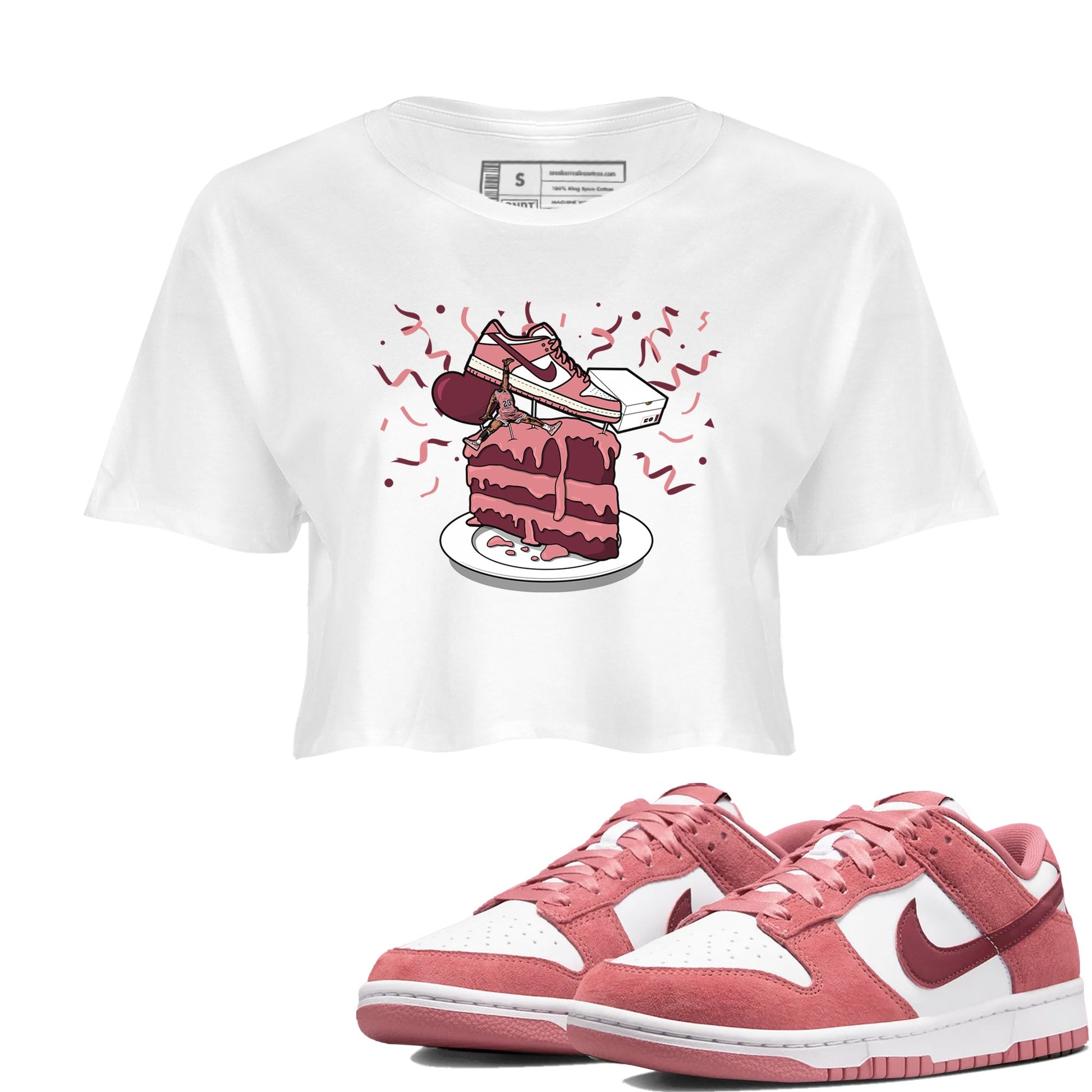 Dunk Valentine's Day shirt to match jordans Sneaker Topper sneaker tees Dunk Low Valentine's Day SNRT Sneaker Release Tees White 1 crop length shirt