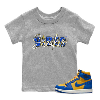 Jordan 1 Game Royal and Varsity Maize Sneaker Match Tees Sneaker Vibes Sneaker Tees Jordan 1 Game Royal and Varsity Maize Sneaker Release Tees Kids Shirts