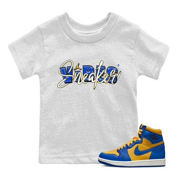 Jordan 1 Game Royal and Varsity Maize Sneaker Match Tees Sneaker Vibes Sneaker Tees Jordan 1 Game Royal and Varsity Maize Sneaker Release Tees Kids Shirts