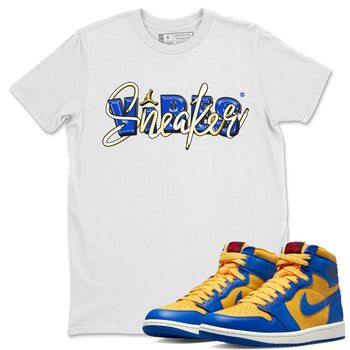 Jordan 1 Game Royal and Varsity Maize Sneaker Match Tees Sneaker Vibes Sneaker Tees Jordan 1 Game Royal and Varsity Maize Sneaker Release Tees Unisex Shirts