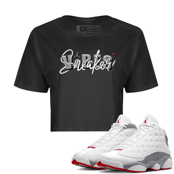 AJ13 Wolf Grey Sneaker Match Tees Sneaker Vibes Sneaker Tees Air Jordan 13 Wolf Grey SNRT Sneaker Release Tees Women's Shirts Black 1