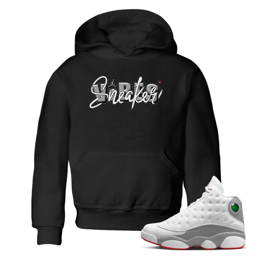 AJ13 Wolf Grey Sneaker Match Tees Sneaker Vibes Sneaker Tees Air Jordan 13 Wolf Grey SNRT Sneaker Release Tees Kids Shirts Black 1