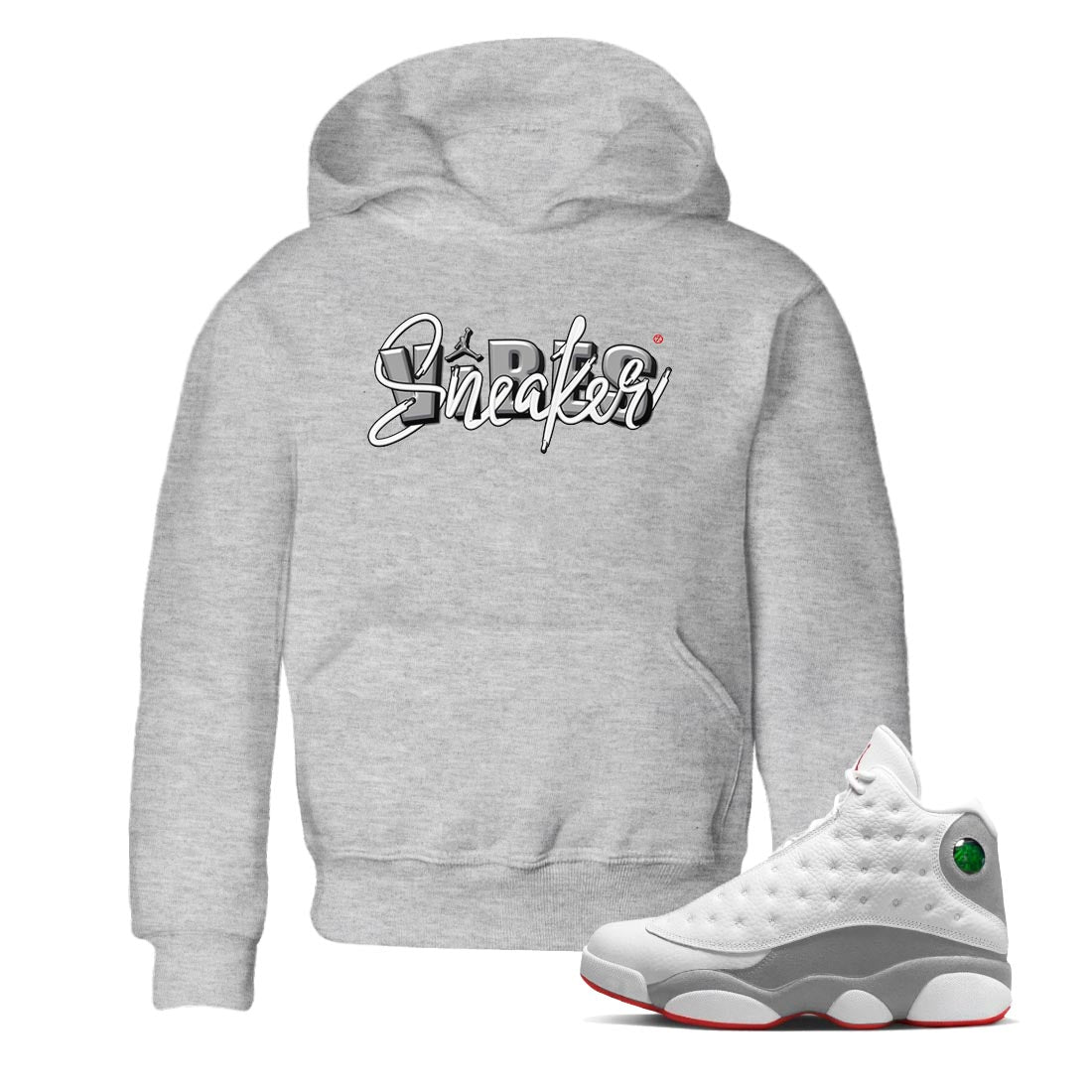 AJ13 Wolf Grey Sneaker Match Tees Sneaker Vibes Sneaker Tees Air Jordan 13 Wolf Grey SNRT Sneaker Release Tees Kids Shirts Heather Grey 1