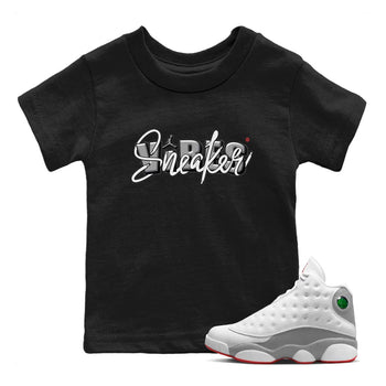 AJ13 Wolf Grey Sneaker Match Tees Sneaker Vibes Sneaker Tees Air Jordan 13 Wolf Grey SNRT Sneaker Release Tees Kids Shirts Black 1