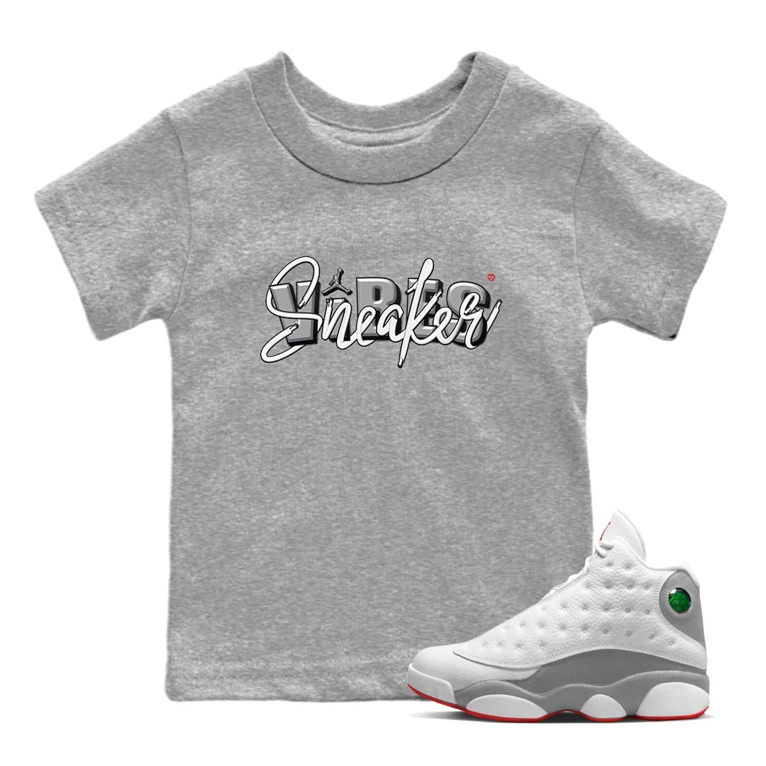 AJ13 Wolf Grey Sneaker Match Tees Sneaker Vibes Sneaker Tees Air Jordan 13 Wolf Grey SNRT Sneaker Release Tees Kids Shirts Heather Grey 1