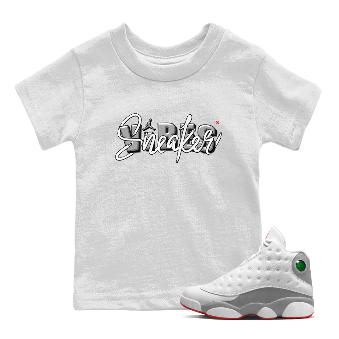 AJ13 Wolf Grey Sneaker Match Tees Sneaker Vibes Sneaker Tees Air Jordan 13 Wolf Grey SNRT Sneaker Release Tees Kids Shirts White 1