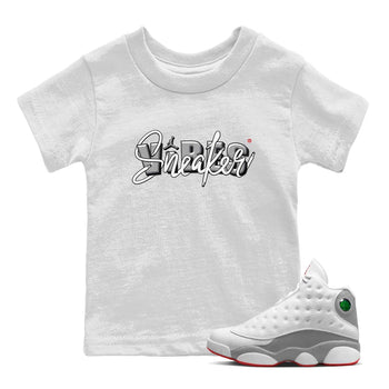 AJ13 Wolf Grey Sneaker Match Tees Sneaker Vibes Sneaker Tees Air Jordan 13 Wolf Grey SNRT Sneaker Release Tees Kids Shirts White 1