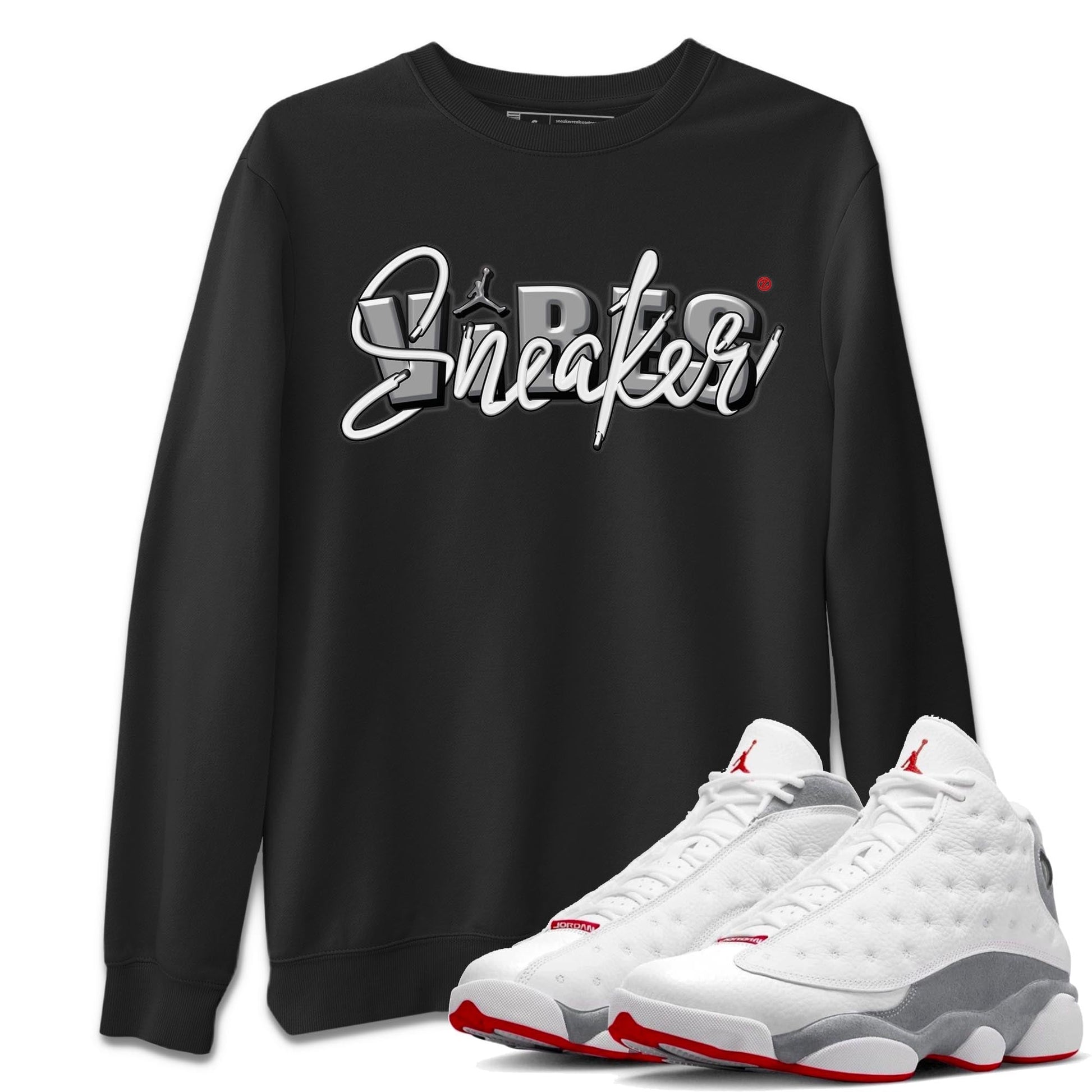 AJ13 Wolf Grey Sneaker Match Tees Sneaker Vibes Sneaker Tees Air Jordan 13 Wolf Grey SNRT Sneaker Release Tees Unisex Shirts Black 1