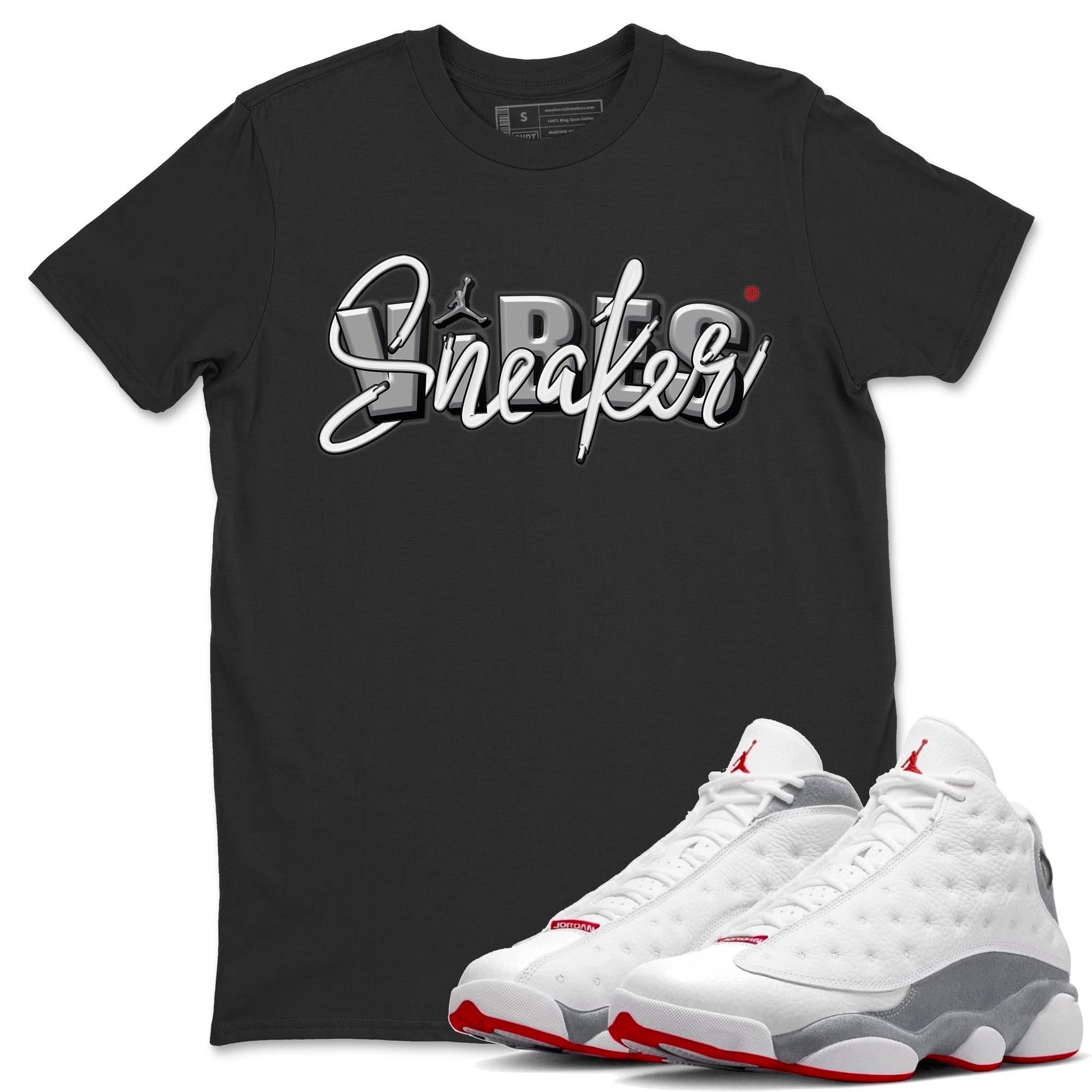 AJ13 Wolf Grey Sneaker Match Tees Sneaker Vibes Sneaker Tees Air Jordan 13 Wolf Grey SNRT Sneaker Release Tees Unisex Shirts Black 1