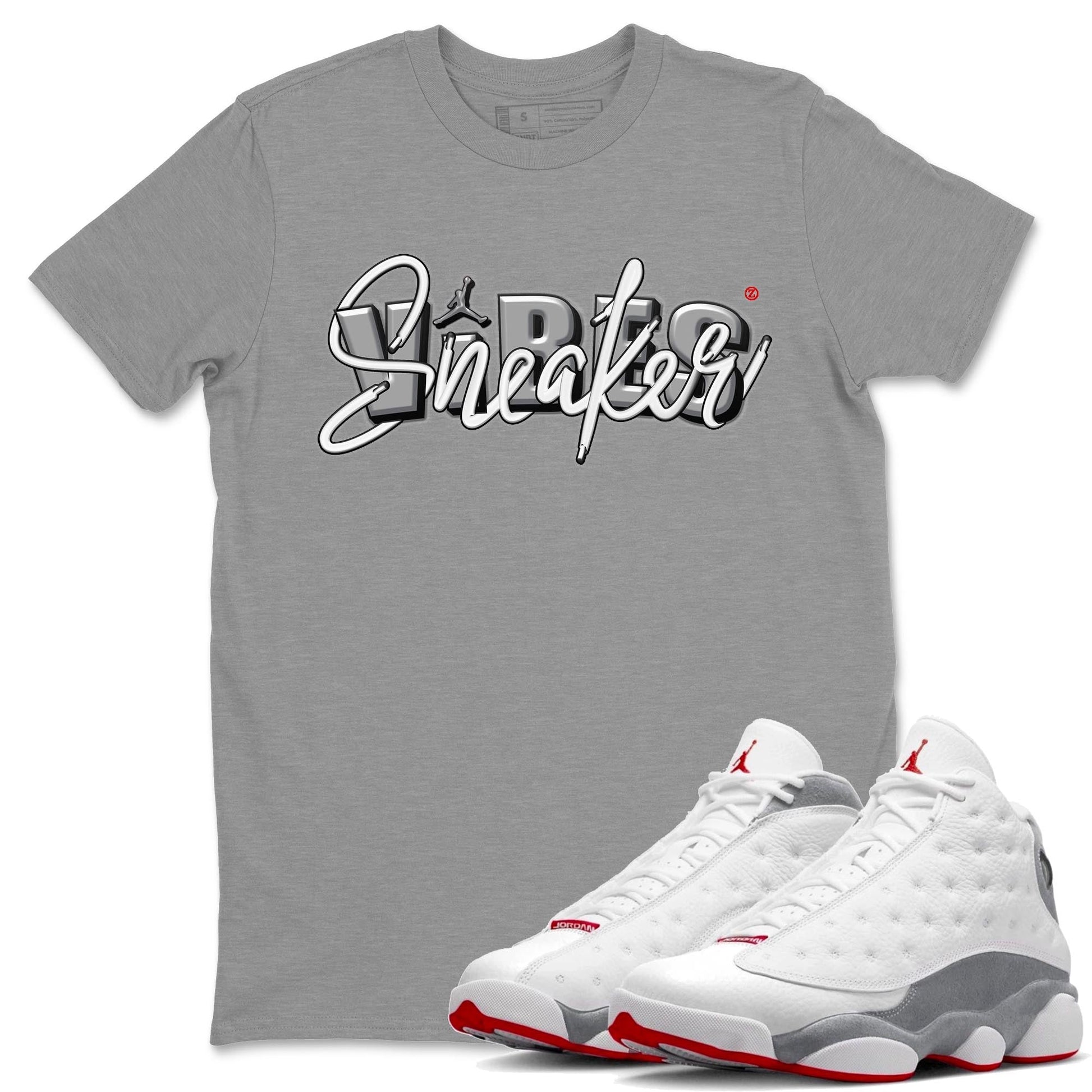 AJ13 Wolf Grey Sneaker Match Tees Sneaker Vibes Sneaker Tees Air Jordan 13 Wolf Grey SNRT Sneaker Release Tees Unisex Shirts Heather Grey 1