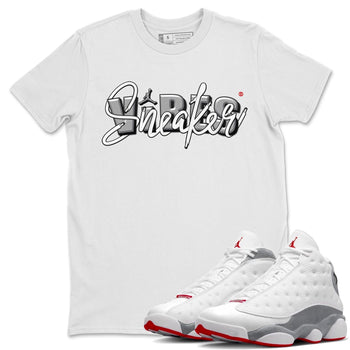AJ13 Wolf Grey Sneaker Match Tees Sneaker Vibes Sneaker Tees Air Jordan 13 Wolf Grey SNRT Sneaker Release Tees Unisex Shirts White 1