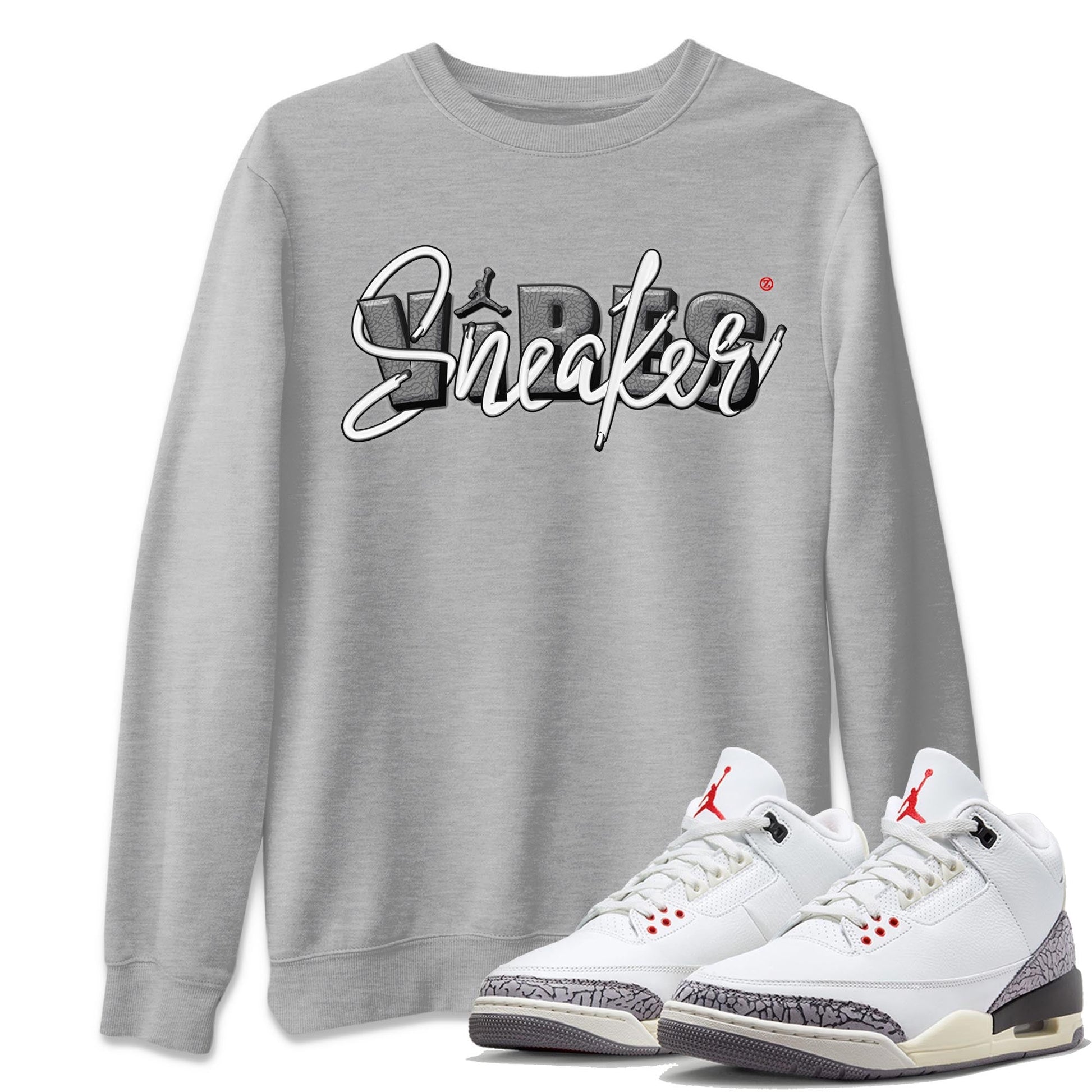 Air Jordan 3 White Cement Sneaker Match Tees Sneaker Vibes Sneaker Tees AJ 3s White Cement Sneaker Release Tees Unisex Shirts Heather Grey 1