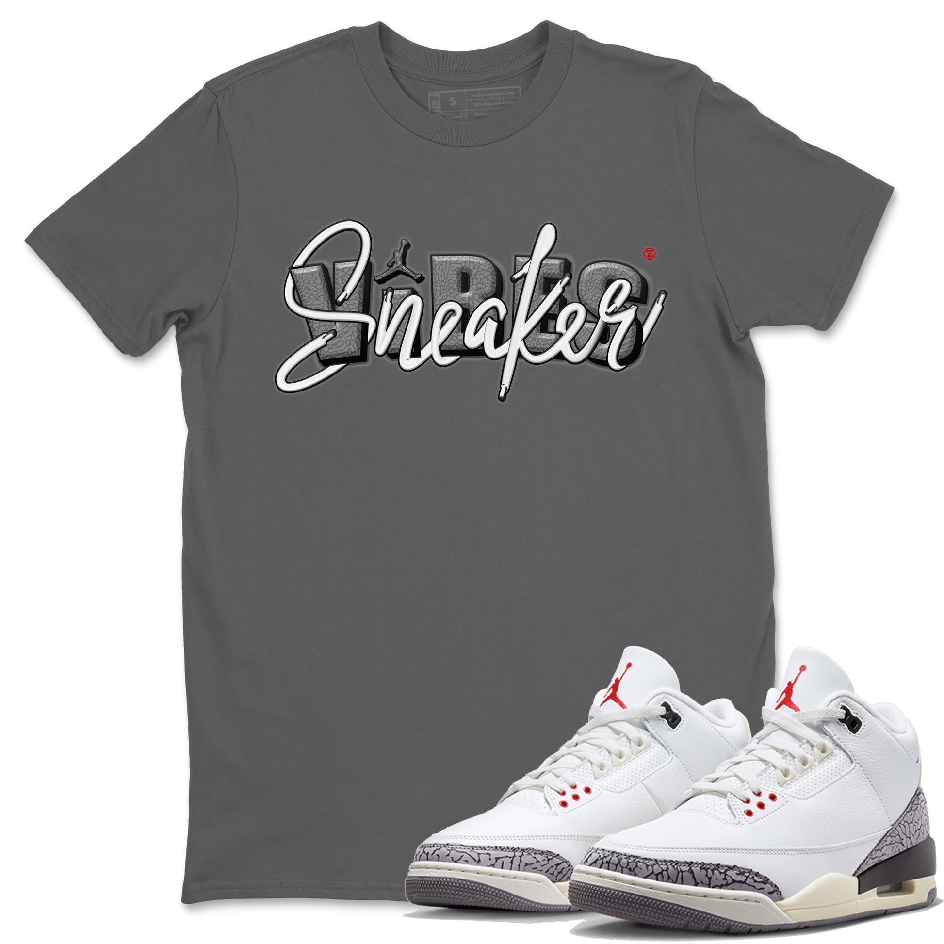 Air Jordan 3 White Cement Sneaker Vibes Crew Neck Sneaker Tees AJ 3s White Cement Sneaker T-Shirts Size Chart