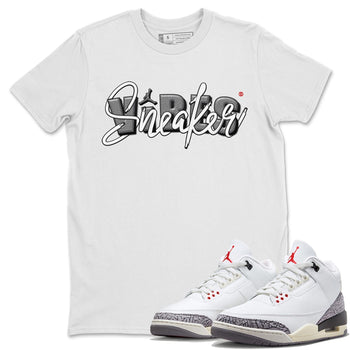 Air Jordan 3 White Cement Sneaker Match Tees Sneaker Vibes Sneaker Tees AJ 3s White Cement Sneaker Release Tees Unisex Shirts White 1