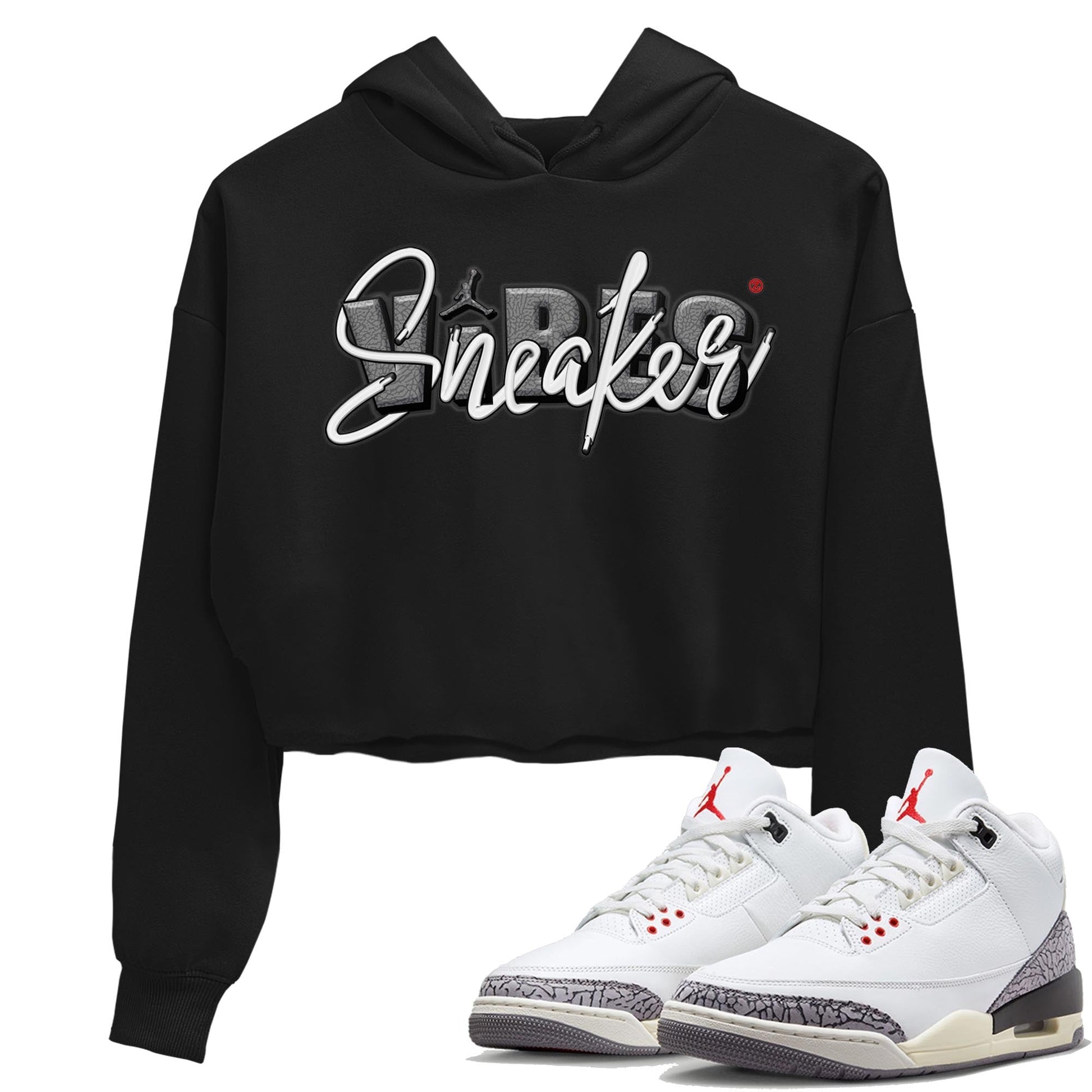 Air Jordan 3 White Cement Sneaker Match Tees Sneaker Vibes Sneaker Tees AJ 3s White Cement Sneaker Release Tees Women's Shirts Black 1