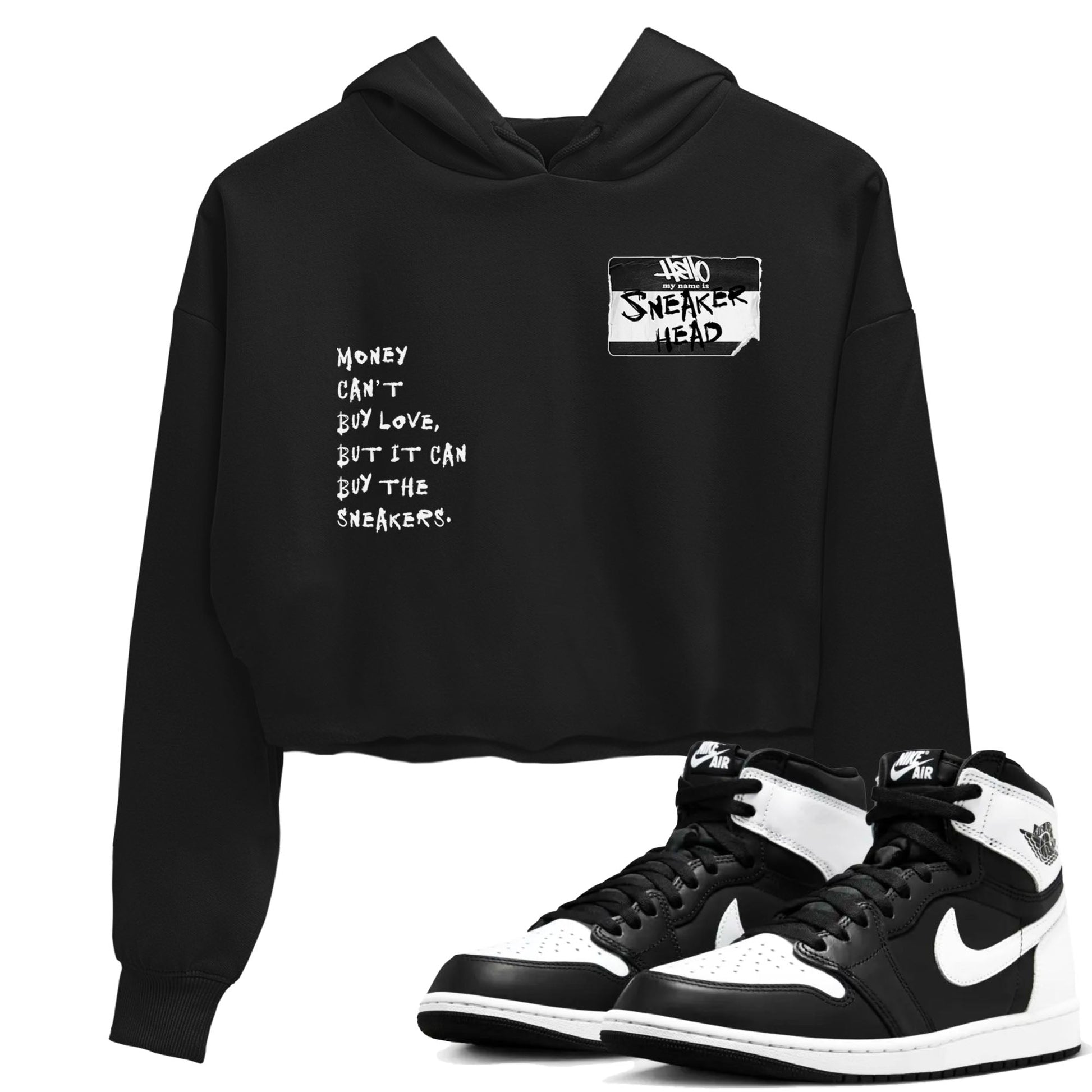 Air Jordan 1 High OG Black White shirt to match jordans Sneakerhead Badge sneaker tees Air Jordan 1 Black White SNRT Sneaker Release Tees Black 1 crop length shirt