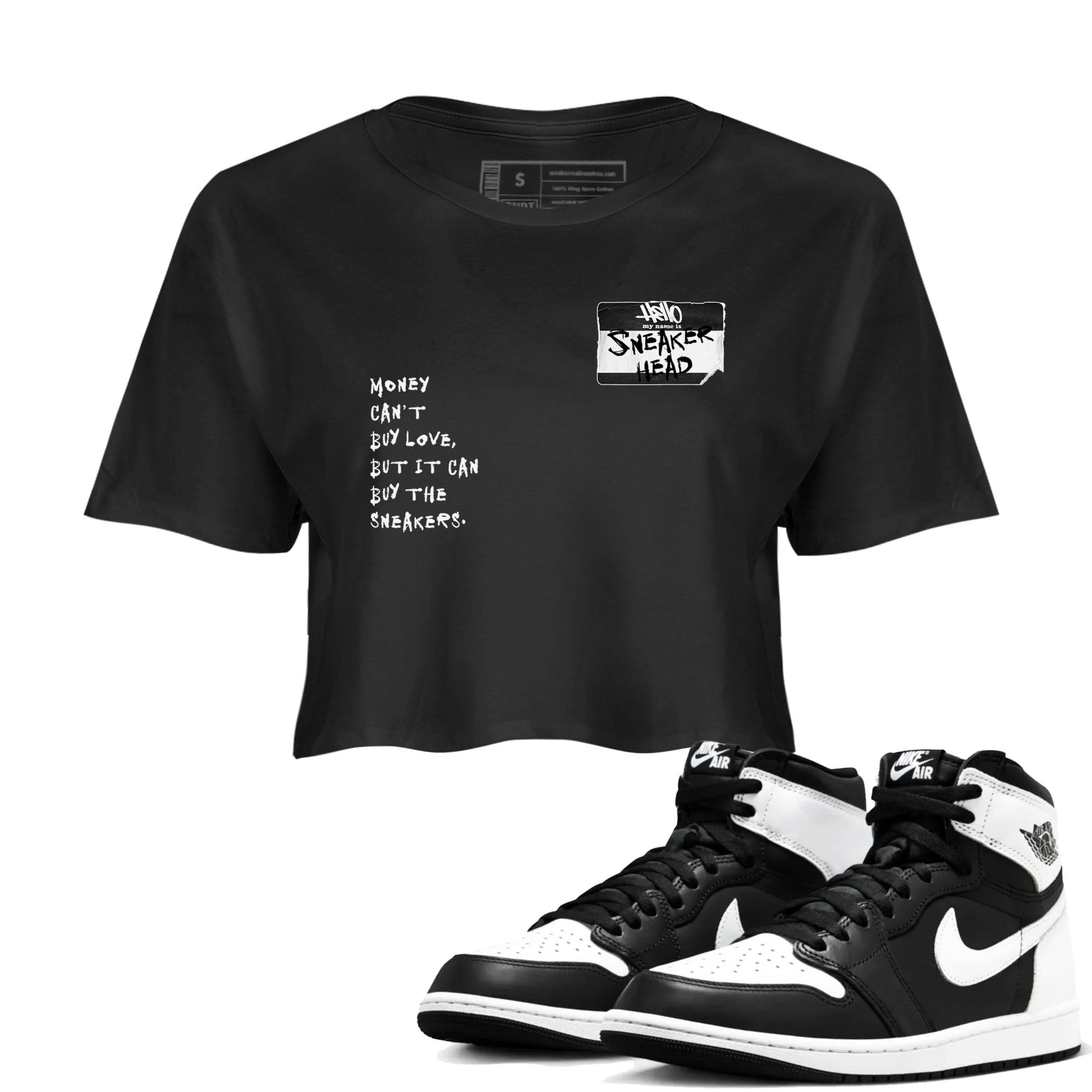 Air Jordan 1 High OG Black White shirt to match jordans Sneakerhead Badge sneaker tees Air Jordan 1 Black White SNRT Sneaker Release Tees Black 1 crop length shirt