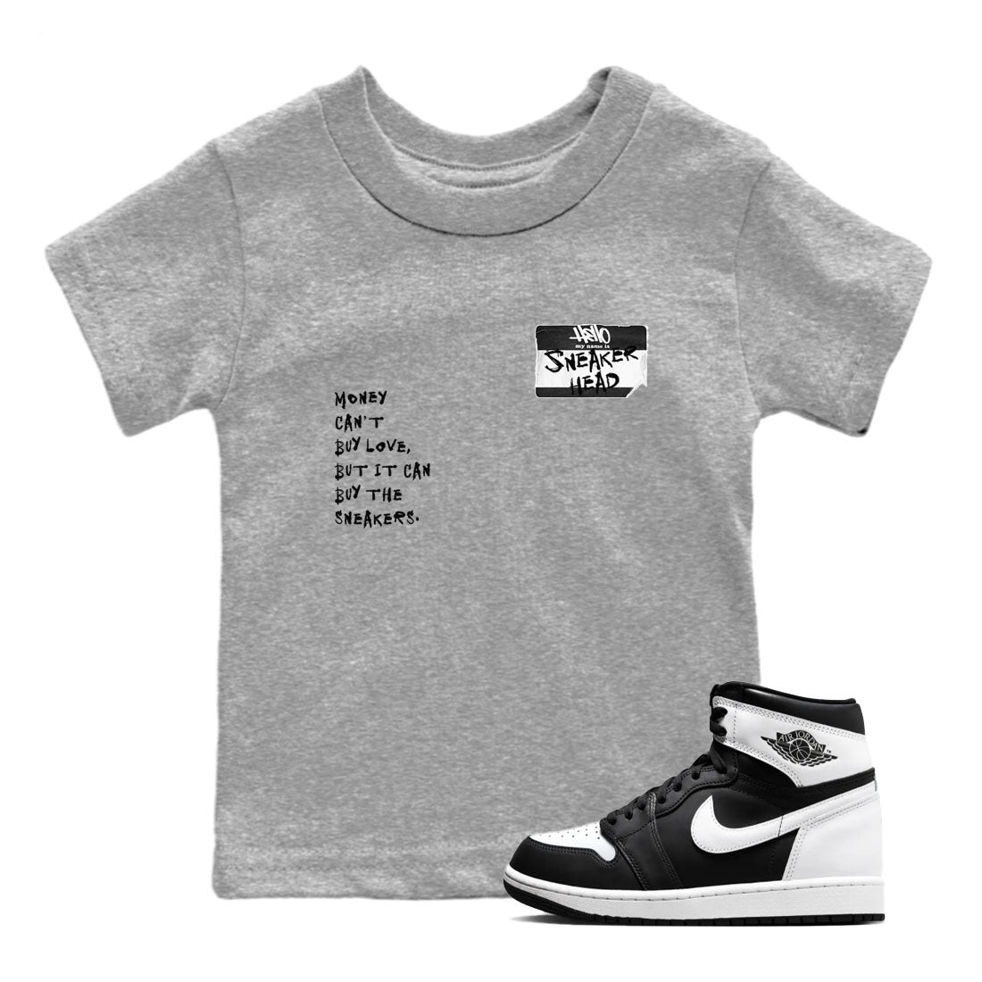 Air Jordan 1 High OG Black White shirt to match jordans Sneakerhead Badge sneaker tees Air Jordan 1 Black White SNRT sneaker release tees baby toddler Heather Grey 1 cotton Shirt