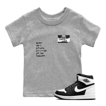 Air Jordan 1 High OG Black White shirt to match jordans Sneakerhead Badge sneaker tees Air Jordan 1 Black White SNRT sneaker release tees baby toddler Heather Grey 1 cotton Shirt